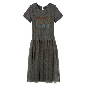 Truce Girls Oversize Mesh Overlay Romper Dress Dark Gray Size L 14